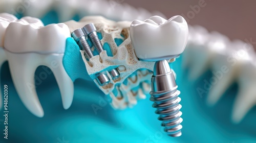 Close-up of white dental floss tube on blue background photo