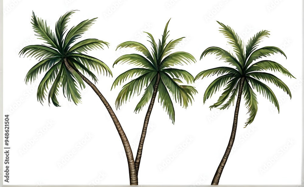 Obraz premium green palm trees on a white background
