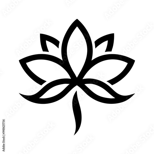 Stylized black lotus flower outline design with symmetrical petals and elegant shape