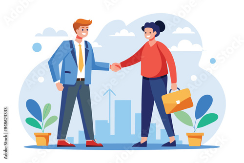 Two business partners handshaking vector illustration