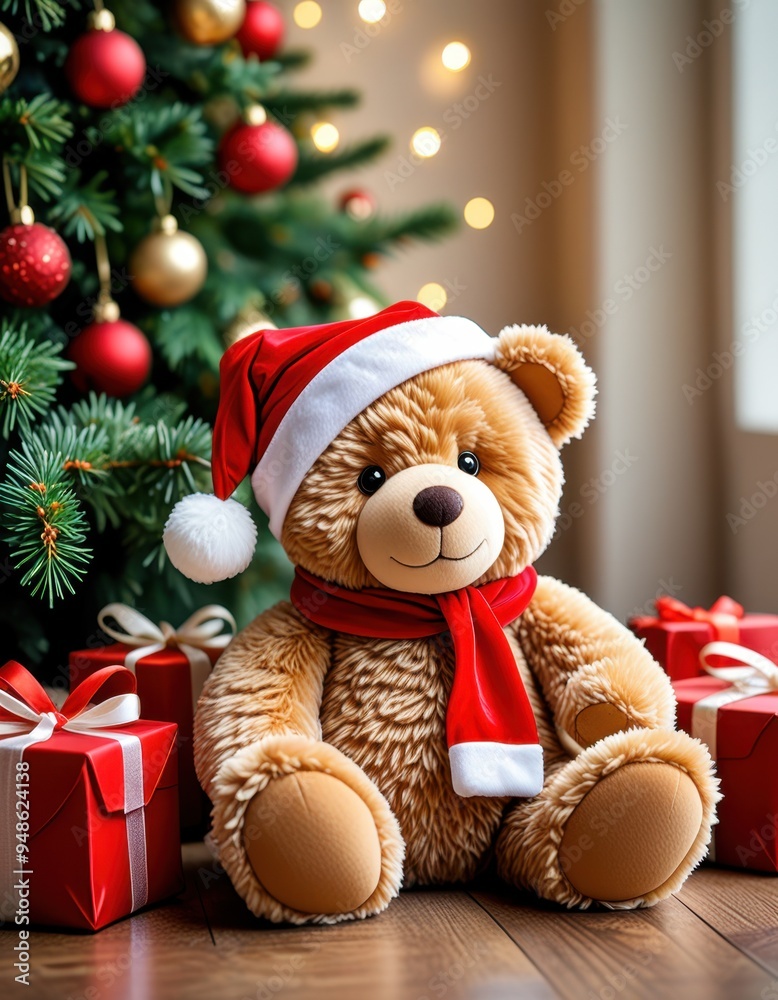 Christmas Teddy Bear with Presents and Christmas Tree Christmas Teddy Bear with Presents and Christmas Tree