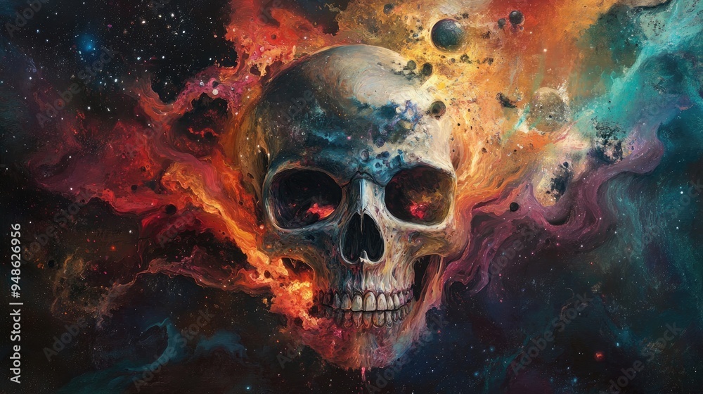 A Skull Embracing the Cosmos in a Galaxy of Fire and Stars A Skull Embracing the Cosmos in a Galaxy of Fire and Stars