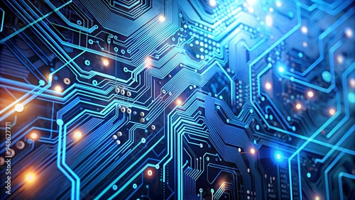 Blue Circuit Board: Glowing Tech Abstract Background