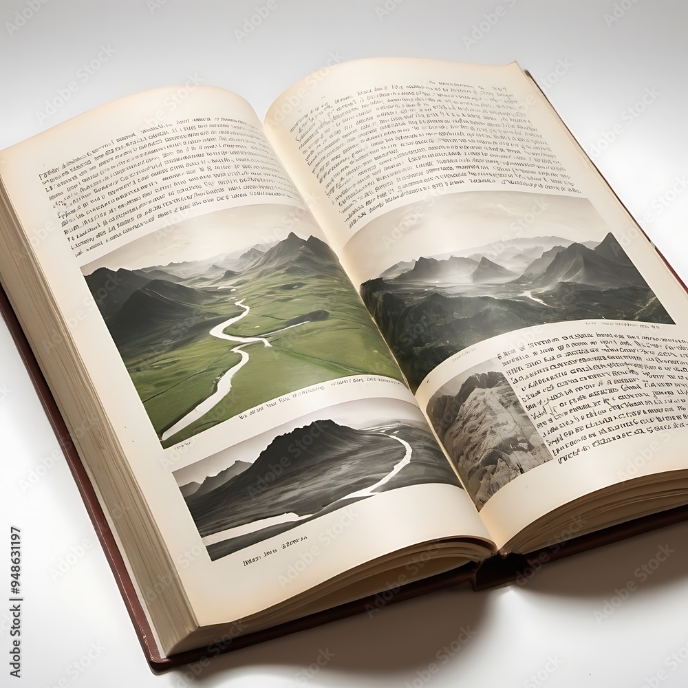 Fototapeta premium A library book's pages containing sprawling landscapes