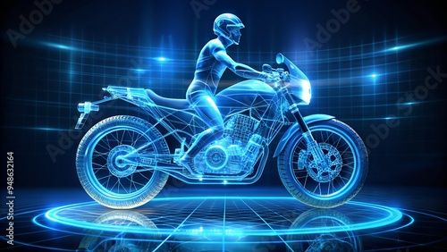 Digital Motorcycle Rider in Neon Light - Futuristic Design