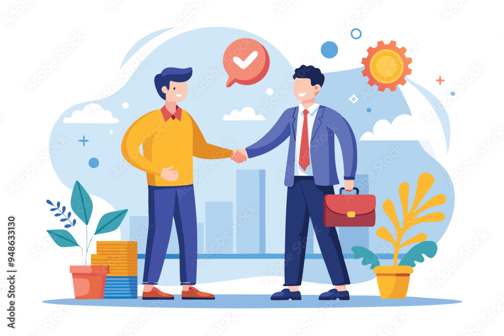 Two business partners handshaking vector illustration