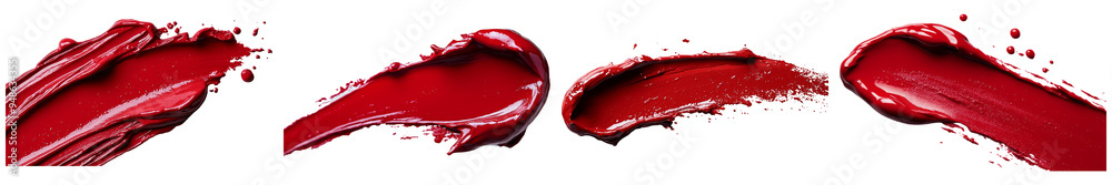 Swatches of red paint in different strokes isolated on transparent background