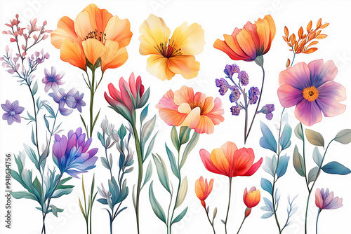 watercolor flower clipart set fairytale illustration wallpaper background collection vivid intricate floral #948634756