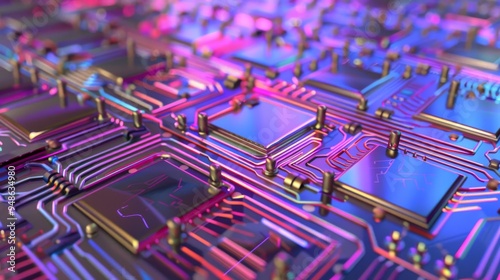 Abstract Circuit Board with Colorful Lights.