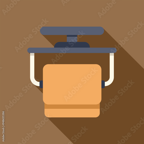 Electric hand dryer blowing hot air in a public bathroom, side view with long shadow on a brown background