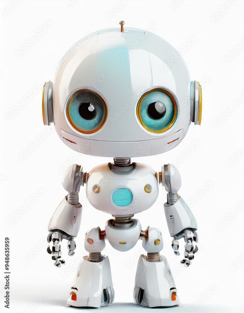 Cute White and Blue 3D Robot figurine isolated on a white background Cute White and Blue 3D Robot figurine isolated on a white background