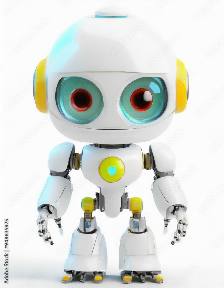 Cute robot figurine standing up on a white background Cute robot figurine standing up on a white background