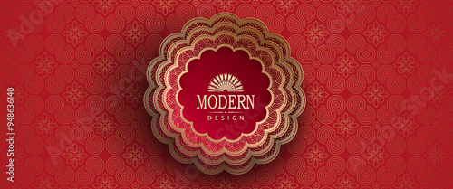 A gorgeous textured red card with a round frame with a gold border.