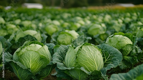 129. **A field of green cabbage with large, healthy heads of cabbage.