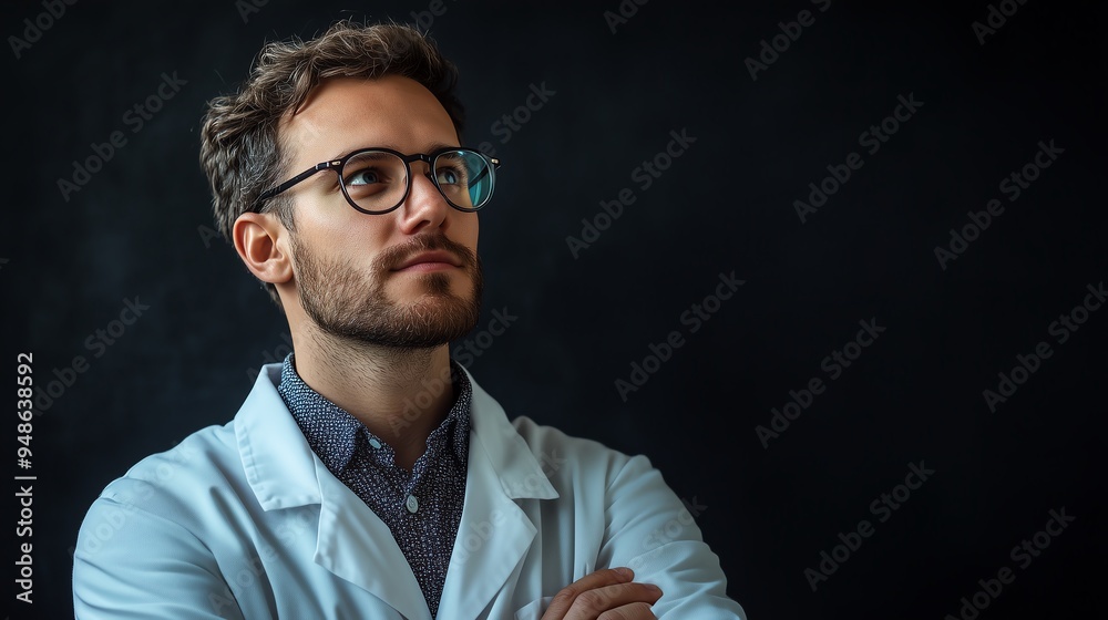 Obraz premium scientist in thinking pose isolated on black background