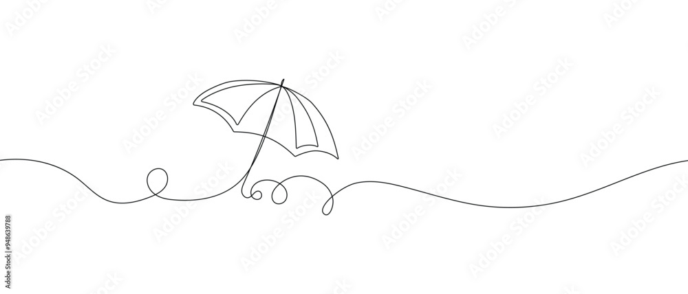 Umbrella line drawing vector. Hand-drawn line icon. Isolated icon. Design linear artwork elements. Flat design. one-line object.