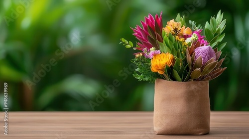 Wallpaper Mural Sack filled with a mix of exotic birthday flowers, such as orchids and proteas, creating a unique and stunning floral gift, birthday flowers sack, exotic birthday bouquet Torontodigital.ca