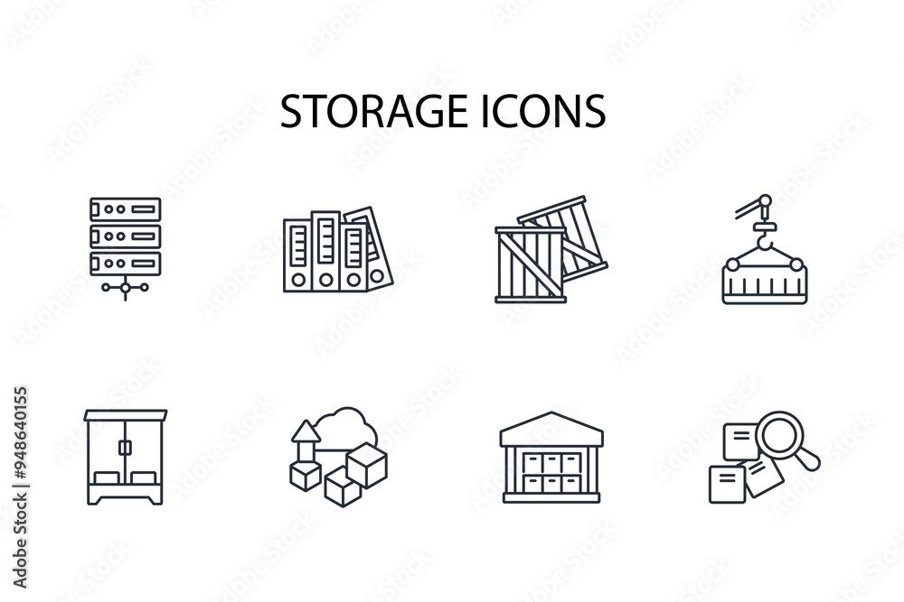 storage icon set.vector.Editable stroke.linear style sign for use web design,logo.Symbol illustration.