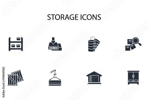 storage icon set.vector.Editable stroke.linear style sign for use web design,logo.Symbol illustration.