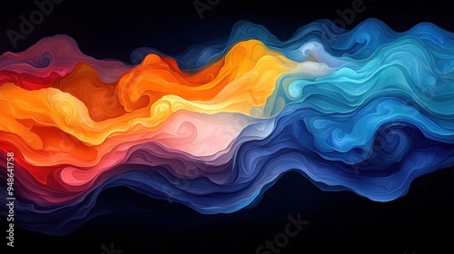 Abstract Waves in Blue, Yellow, and Red Tones