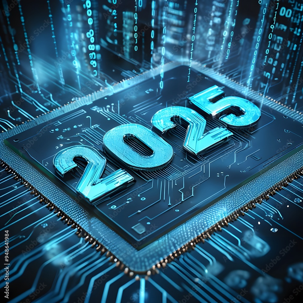 Futuristic Microchip Featuring '2025' with Circuit Connections and ...