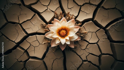 Desert Bloom in a Cracked Dry Riverbed