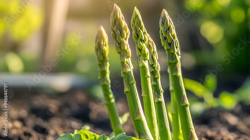124. **A close-up of fresh asparagus spears growing in a garden.