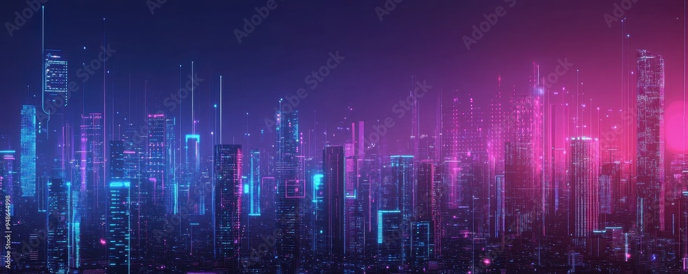 Futuristic cityscape at night with neon lights and tall skyscrapers, reflecting a vibrant cyberpunk atmosphere. Ideal for tech and sci-fi themes. Futuristic cityscape at night with neon lights and tall skyscrapers, reflecting a vibrant cyberpunk atmosphere. Ideal for tech and sci-fi themes.