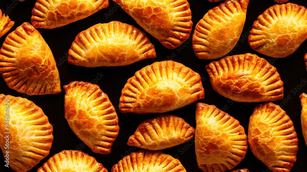 Aerial View of Golden-Brown Baked Pastries Filled with Flavorful Ingredients Aerial View of Golden-Brown Baked Pastries Filled with Flavorful Ingredients