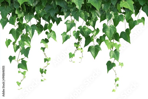 Plant and flower vine green ivy leaves tropic hanging, climbing isolated on white background. Generative Ai