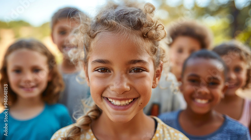 Portrait Of Multi-Cultural Children Hanging Out With Friends In The Countryside Together