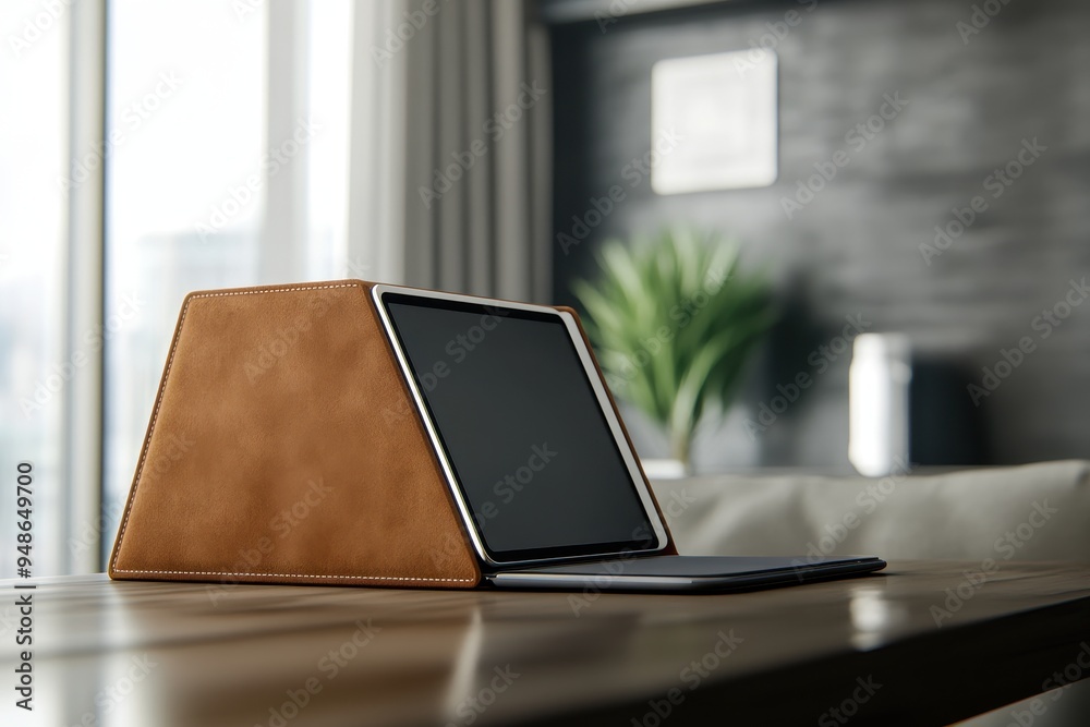 Elegant Art of iPad in Dark Velvet Folio Case on Luxury Desk - 3D Clay Material Design Elegant Art of iPad in Dark Velvet Folio Case on Luxury Desk - 3D Clay Material Design