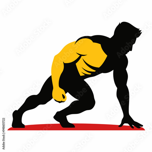 Bodybuilder performing a push up on the ground vector illustration