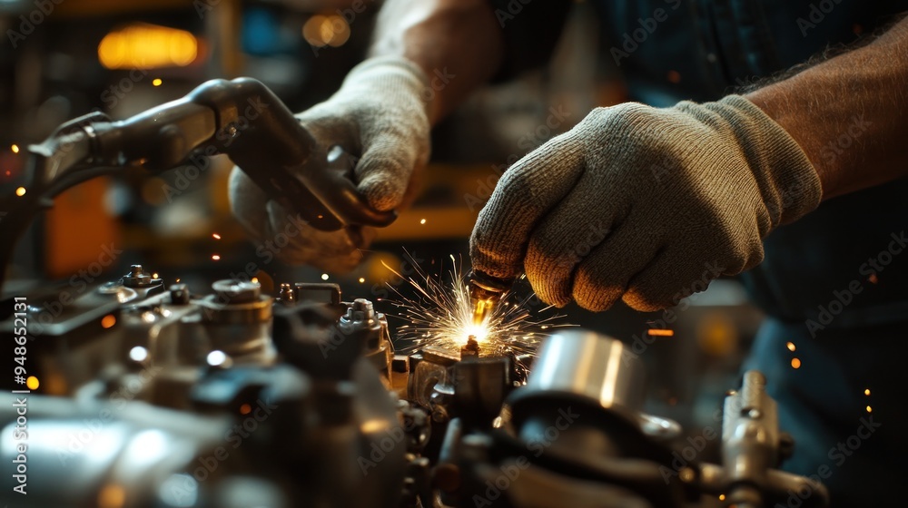 Mechanic Working on a Car Engine Mechanic Working on a Car Engine