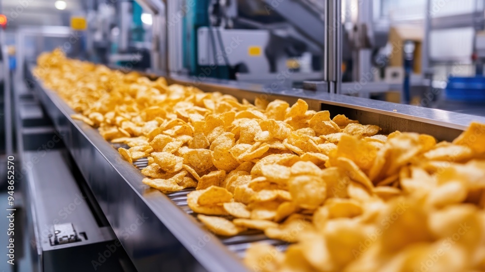 A Close-Up of Corn Chips Conveying Along a Production Line A Close-Up of Corn Chips Conveying Along a Production Line