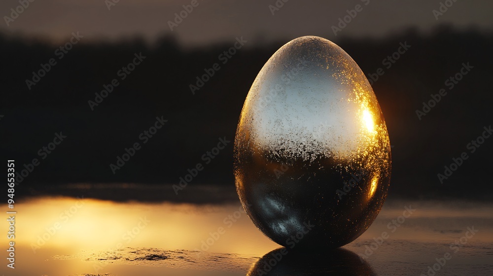 Obraz premium Metallic Egg Against a Sunset Backdrop