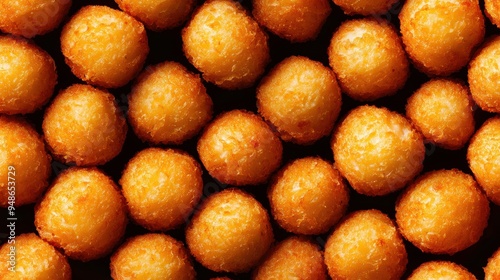 Golden Brown Crispy Tater Tots Close-Up Arranged Neatly in Rows