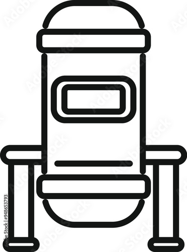 Outline icon of a cryogenic capsule for human body freezing procedure, medical equipment for cryonics