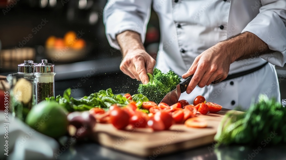 Chef Preparing Fresh Vegetables in a Modern Kitchen Chef Preparing Fresh Vegetables in a Modern Kitchen