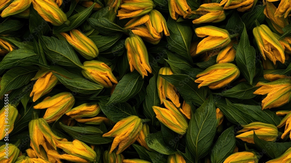 Obraz premium Close-up of Bright Yellow and Green Tulip Buds in Early Spring Garden