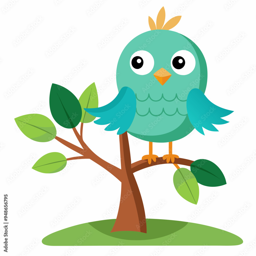 Naklejka premium Cute cartoon bird on tree vector illustration on white background