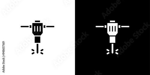 jack hammer icon Flat fill set collection