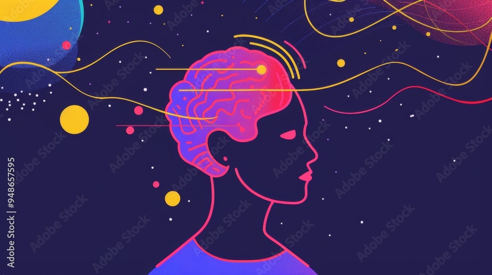 Abstract Illustration of a Human Brain with Cosmic Elements. Abstract Illustration of a Human Brain with Cosmic Elements.