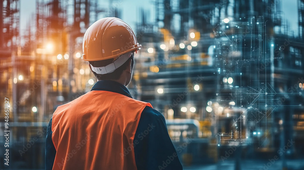 The depiction of an engineer wearing a hard hat on-site resonates with construction projects The depiction of an engineer wearing a hard hat on-site resonates with construction projects