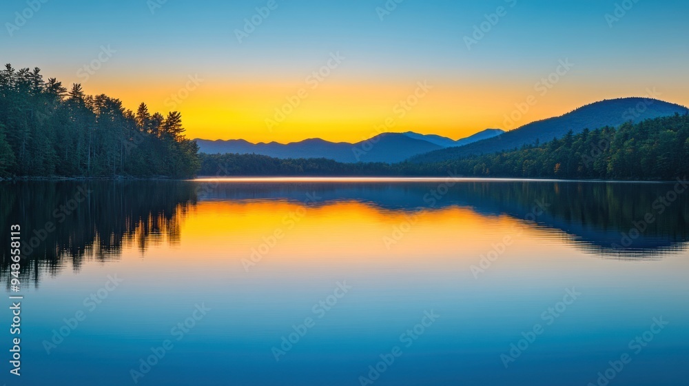 Serene Sunset Reflection Over Mountains Serene Sunset Reflection Over Mountains