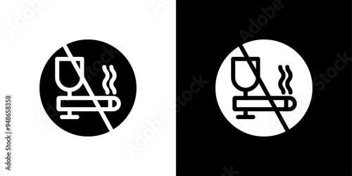 No alcohol and cigarettes icon Flat fill set collection
