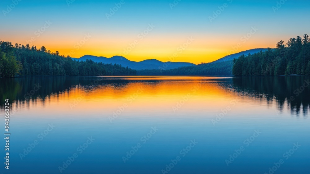 Serene Sunset Reflection on a Still Lake Serene Sunset Reflection on a Still Lake