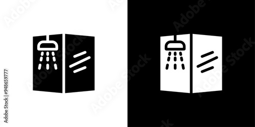 Shower cabin bathroom icon Flat fill set collection