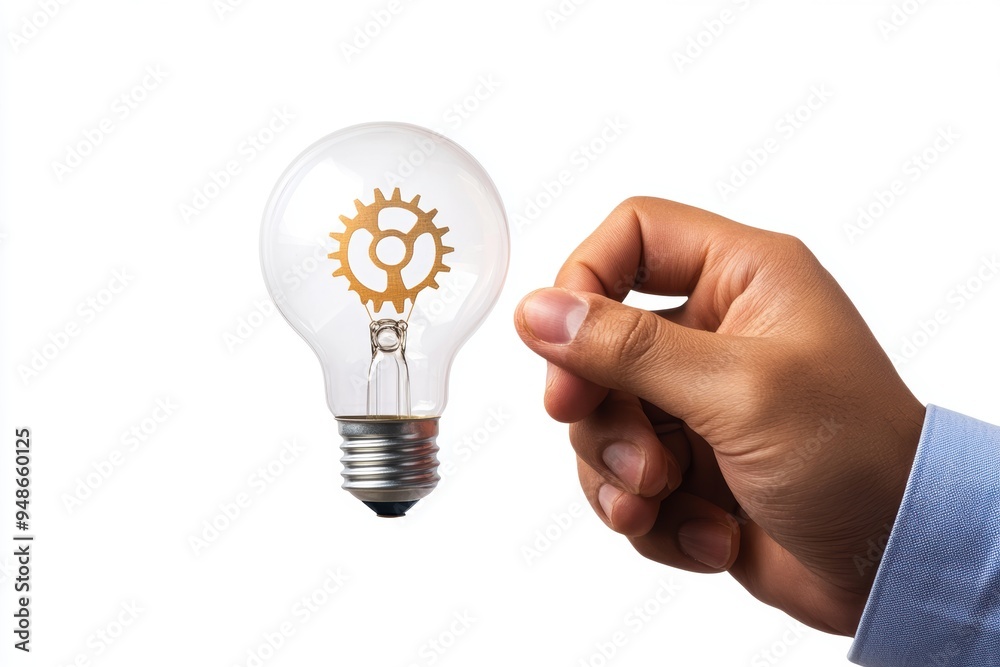 Hand drawn light bulb with gear inside, conveying creative business concept on white background. Hand drawn light bulb with gear inside, conveying creative business concept on white background.