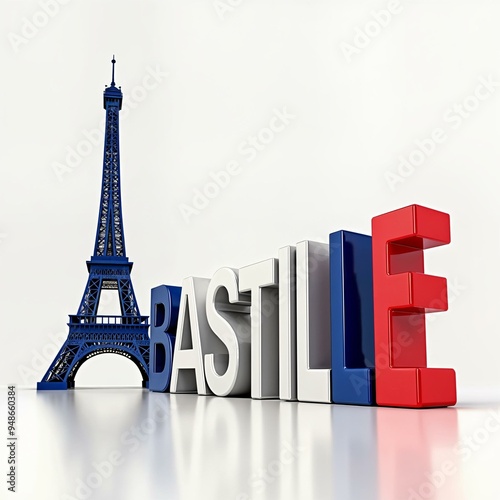 Bastille Day 3D French flag-colored 'Bastille Day' with Eiffel Tower